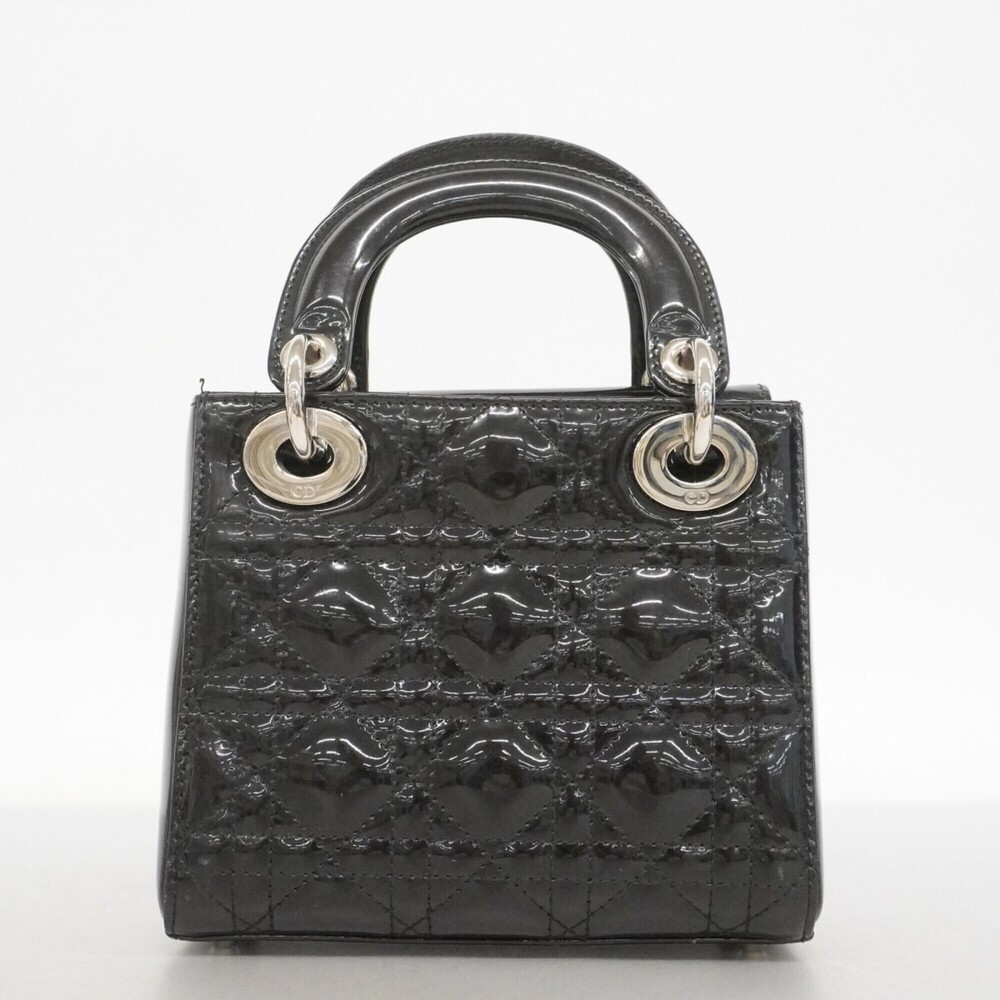 Christian Dior Cannage Lady handbag, black enamel, 2-way bag for women. - Picture 15 of 15